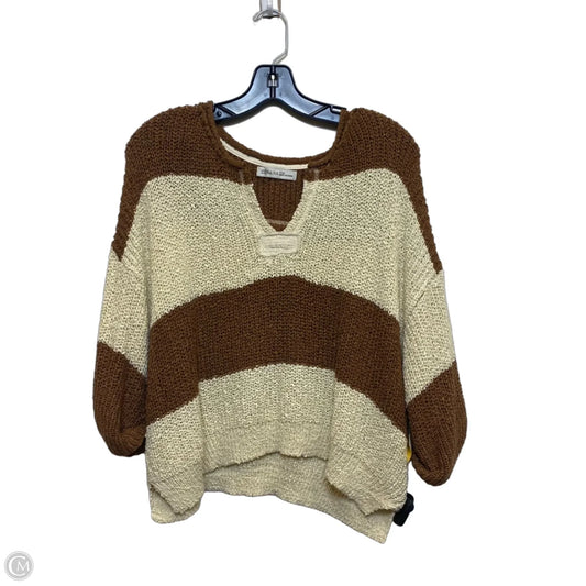 Sweater Short Sleeve By Zenana In Brown & Cream, Size: S