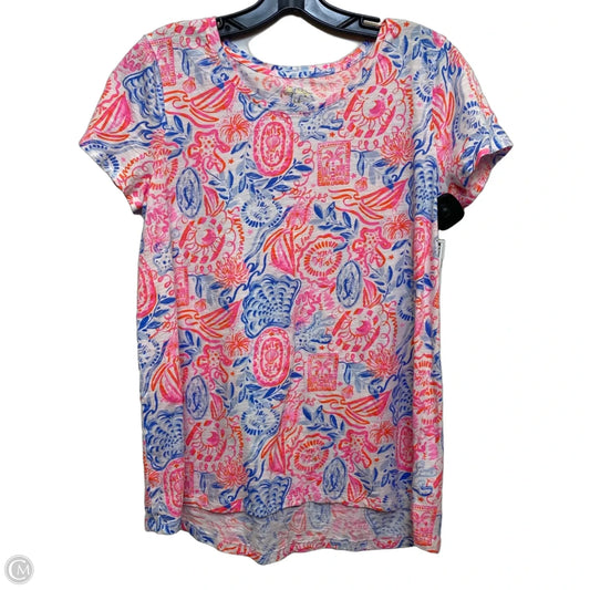Top Short Sleeve Designer By Lilly Pulitzer In Blue & Orange, Size: M