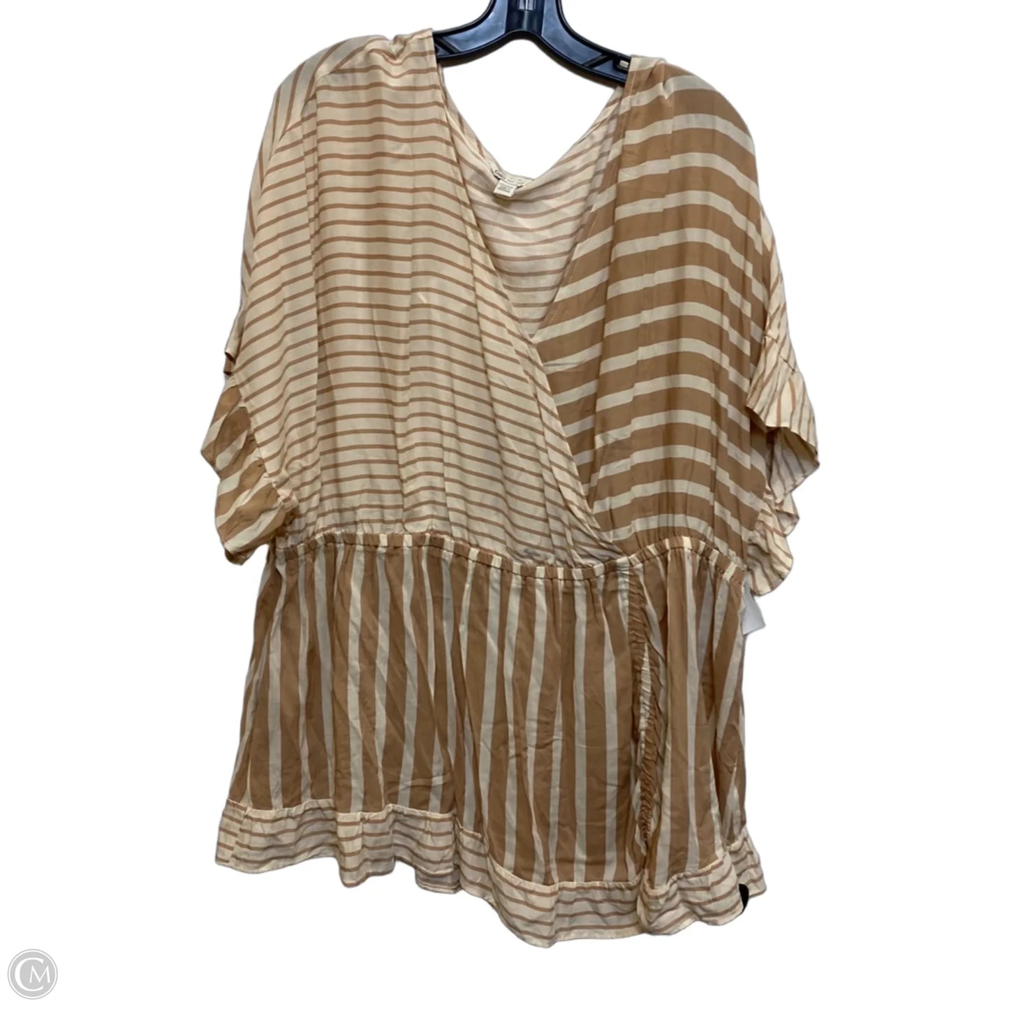 Top Short Sleeve By Cato In Brown & Cream, Size: 3x