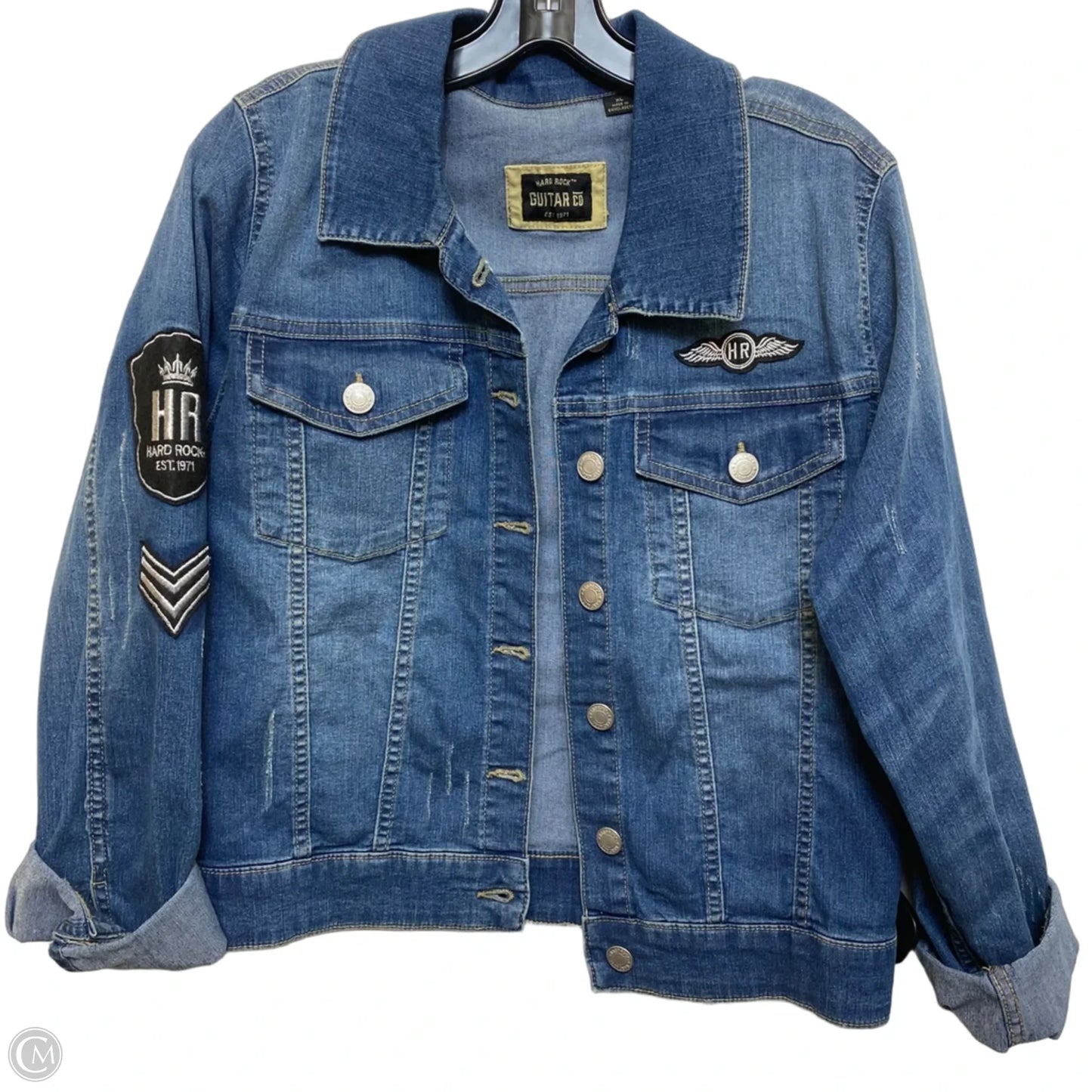 Jacket Denim By Clothes Mentor In Blue & White, Size: Xl