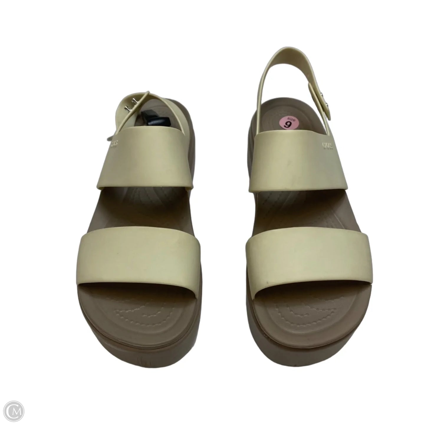 Sandals Heels Platform By Crocs In Cream, Size: 9
