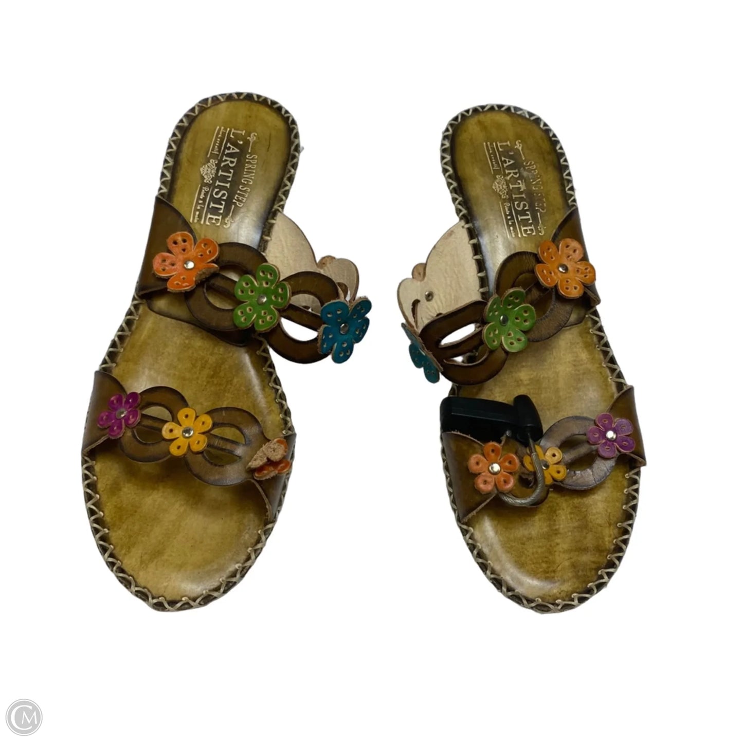 Sandals Heels Kitten By Spring Step In Brown & Green, Size: 8.5