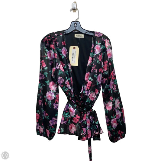 Top Long Sleeve By Peach Love Cream California In Black & Purple, Size: L