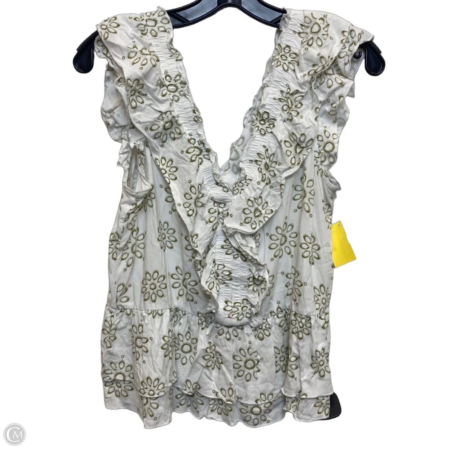 Top Sleeveless By Cece In Green & White, Size: S