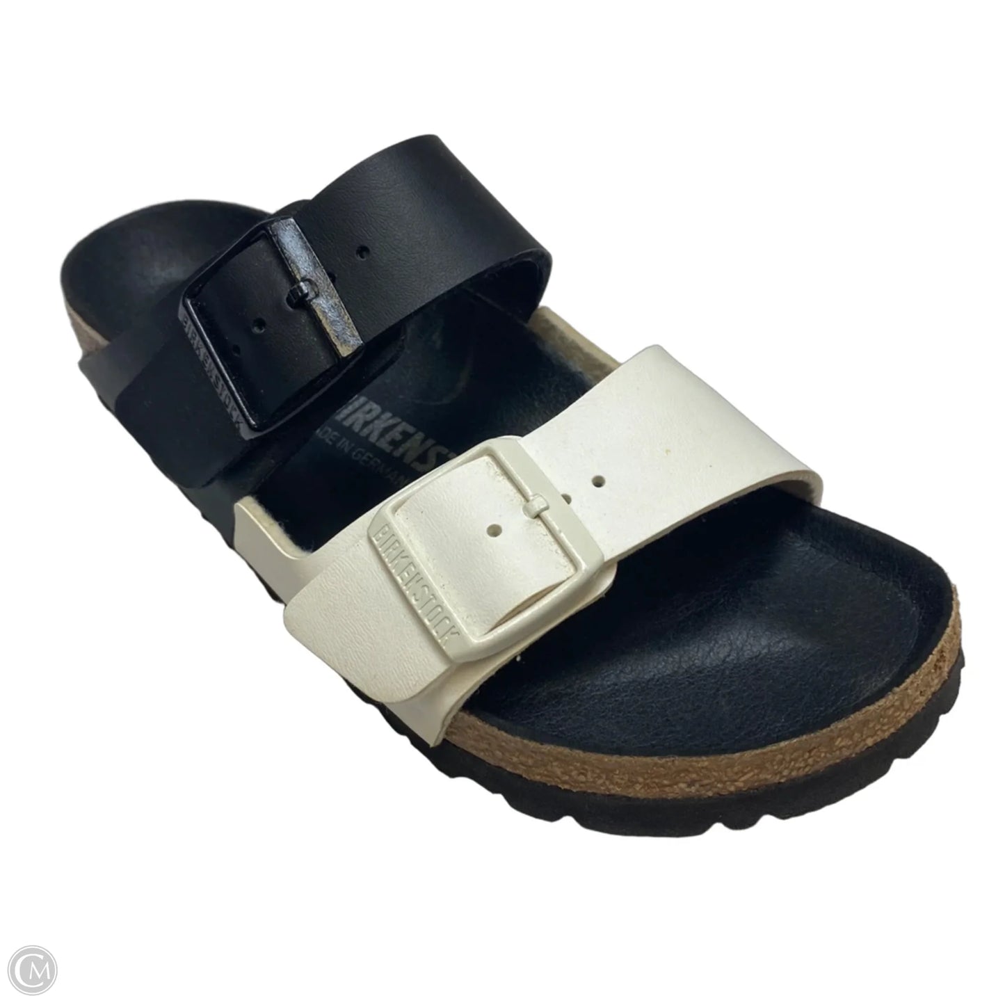 Sandals Flats By Birkenstock In Black & White, Size: 6.5