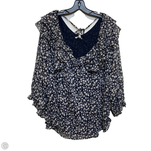 Top 3/4 Sleeve By Cato In Blue & White, Size: 4x
