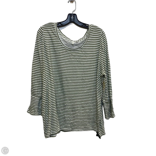 Top 3/4 Sleeve By Cato In Green & White, Size: 1x