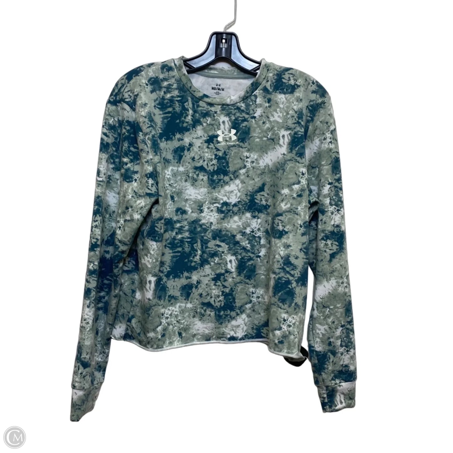 Athletic Top Long Sleeve Crewneck By Under Armour In Green & White, Size: M