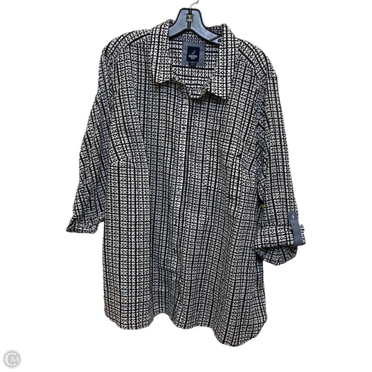 Top Long Sleeve By Nautica In Black & White, Size: 2x