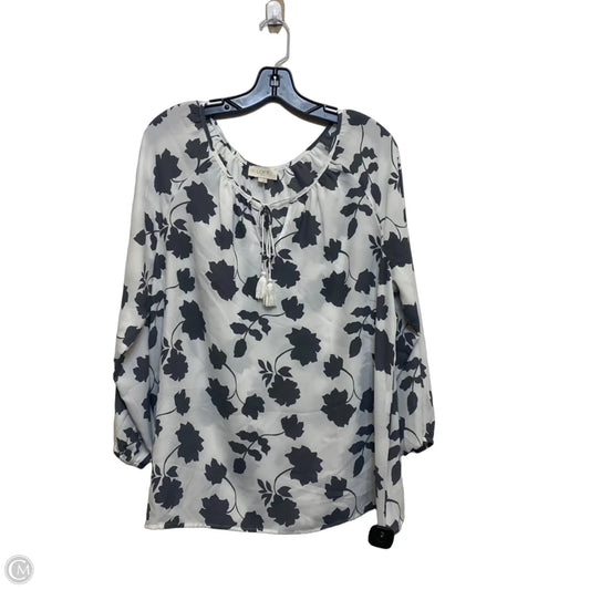 Top Long Sleeve By Loft In Grey & White, Size: L