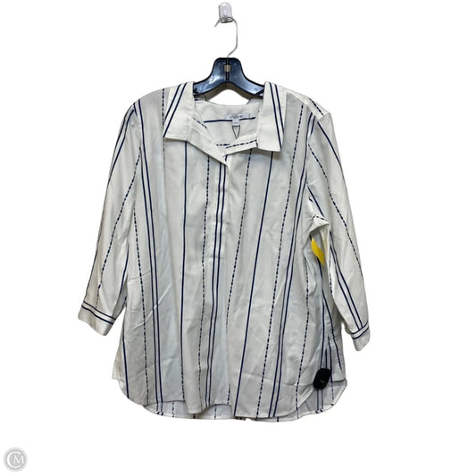 Top Long Sleeve By Chicos In Green & White, Size: M