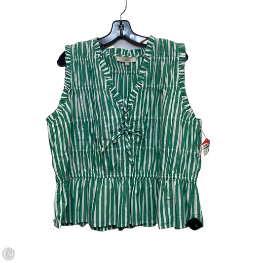 Top Sleeveless By Loft In Green & White, Size: Xxl