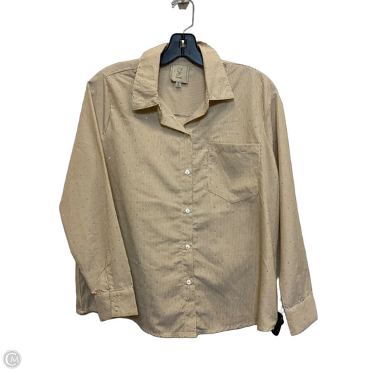 Top Long Sleeve By Sioni In Tan & White, Size: S