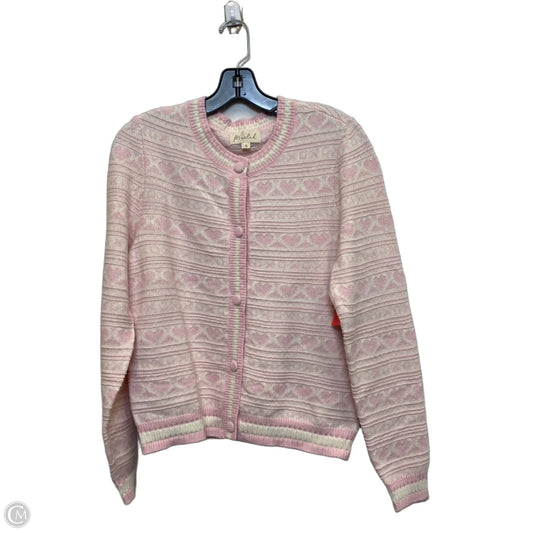 Sweater Cardigan By Marled In Pink & White, Size: S