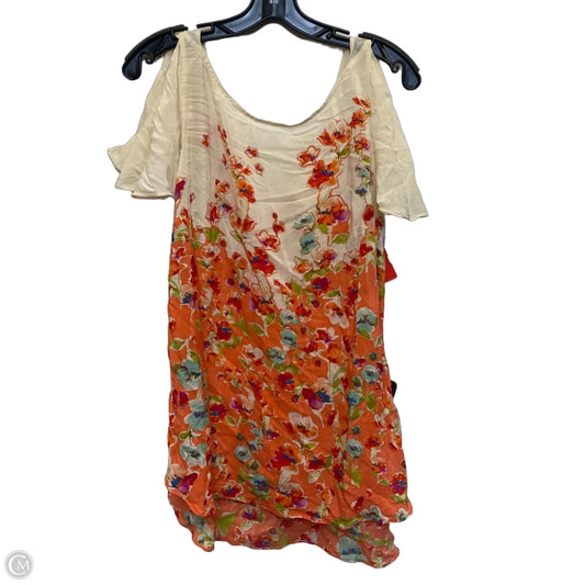 Top Short Sleeve By Maeve In Cream & Orange, Size: M