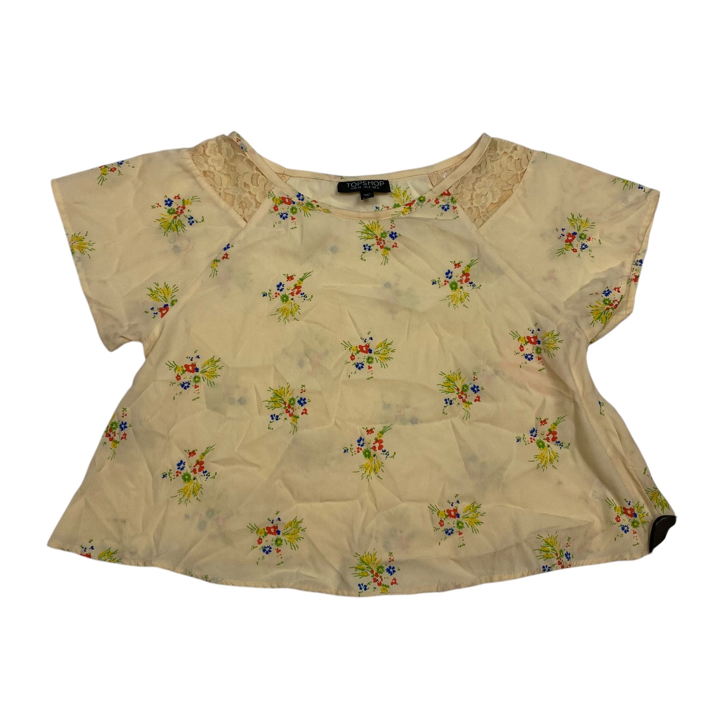 Top Short Sleeve By Top Shop In Cream, Size: Xs