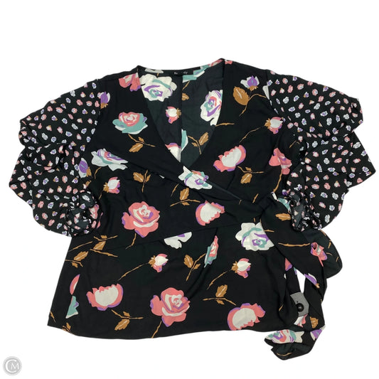 Top 3/4 Sleeve By Relativity In Black & Brown, Size: L