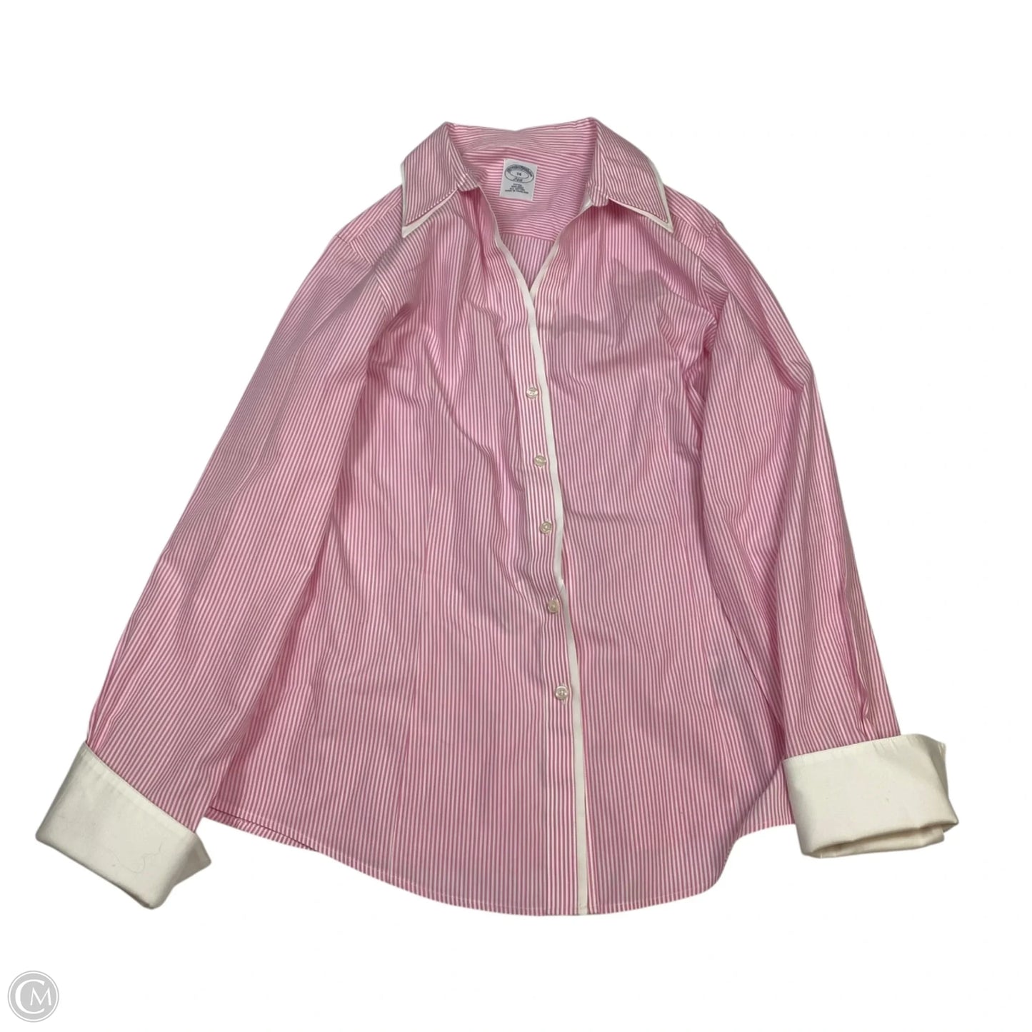 Top Long Sleeve By Brooks Brothers In Pink & White, Size: L