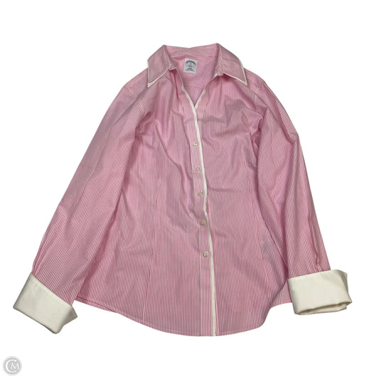 Top Long Sleeve By Brooks Brothers In Pink & White, Size: L