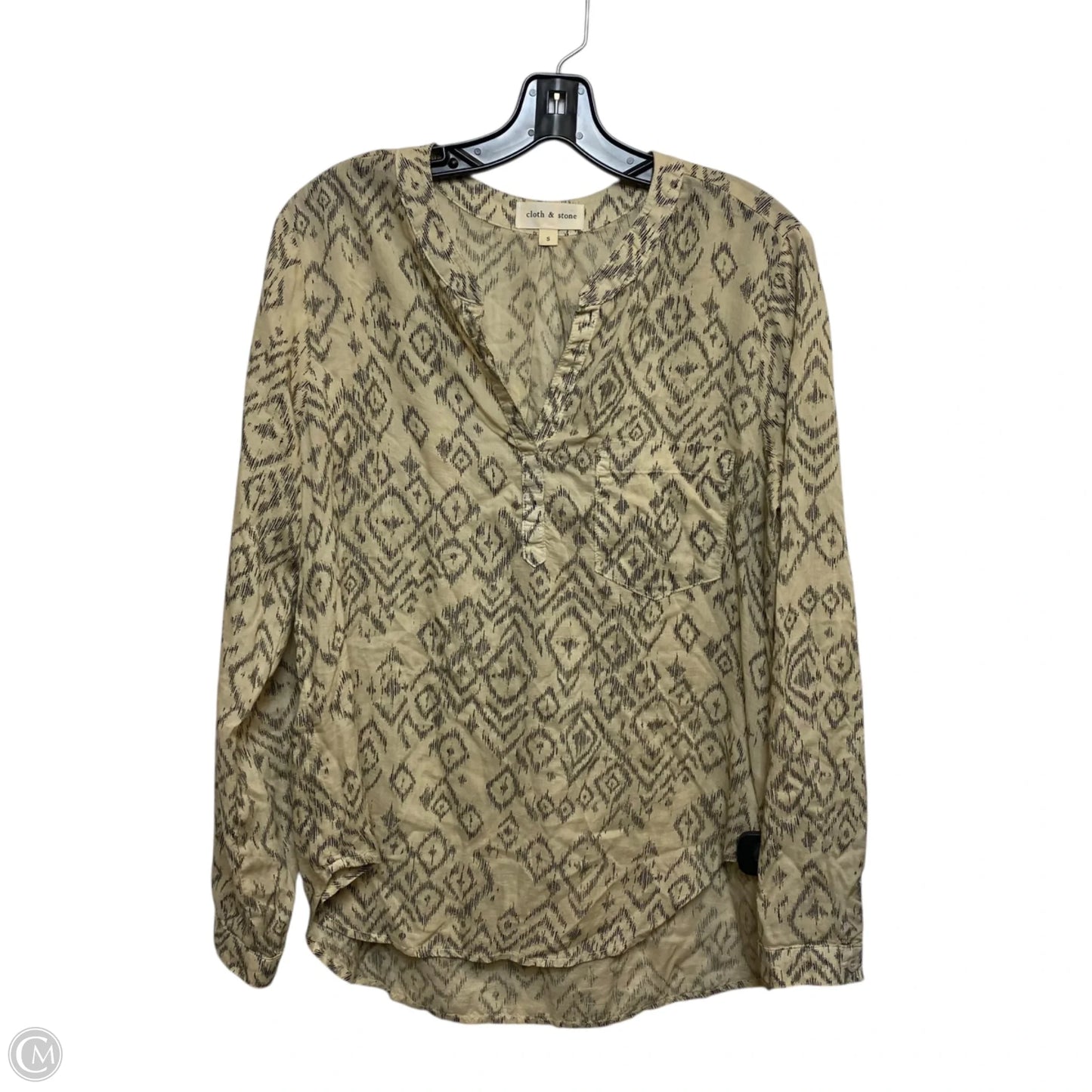 Top Long Sleeve By Cloth & Stone In Black & Cream, Size: S