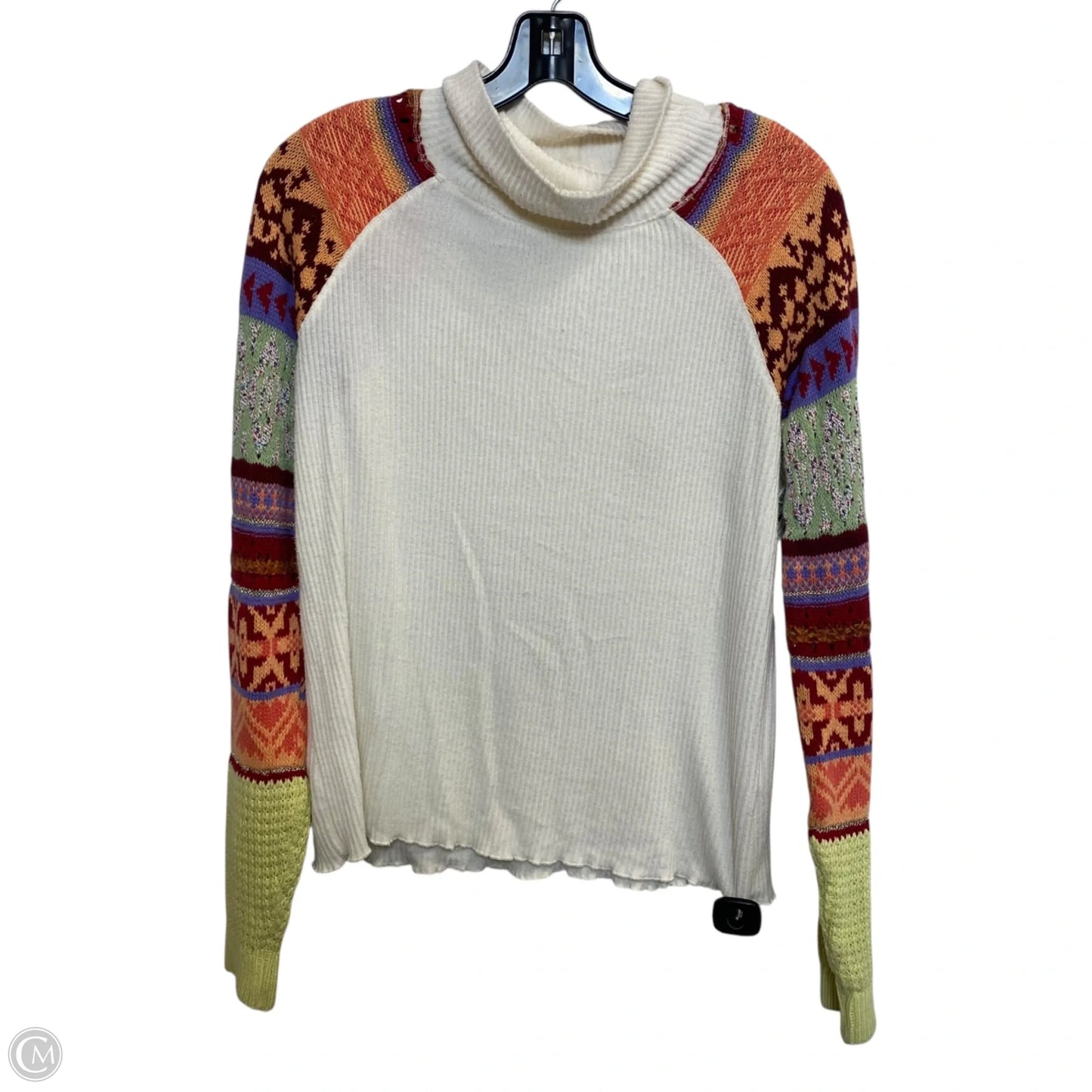 Top Long Sleeve By Free People In Cream & Orange, Size: S