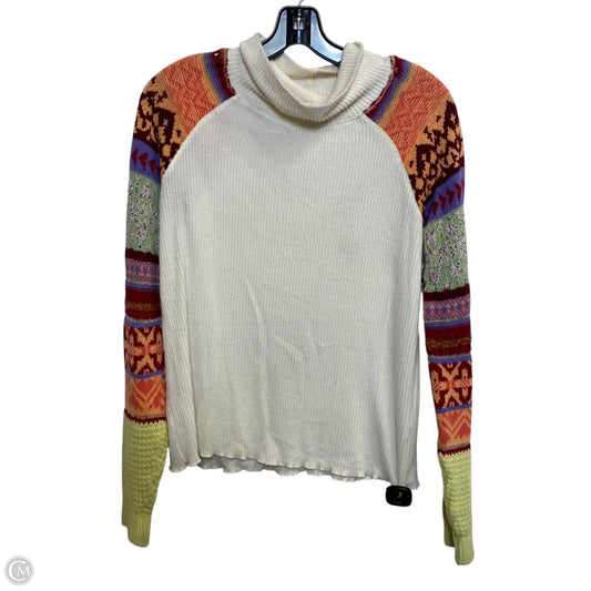 Top Long Sleeve By Free People In Cream & Orange, Size: S