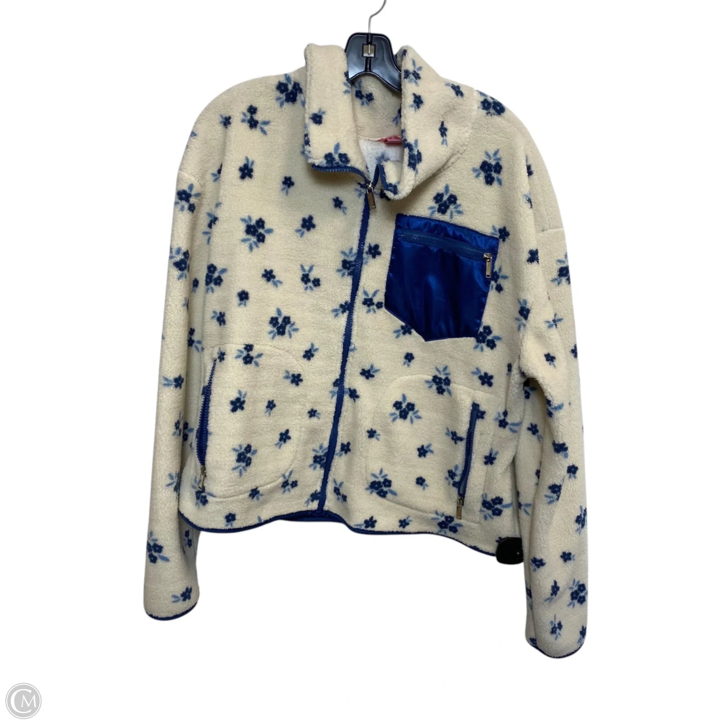 Jacket Fleece By Coco & Shay In Blue & Cream, Size: L