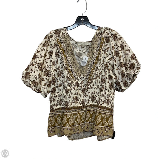 Top Short Sleeve By Loft In Brown & Cream, Size: Xl