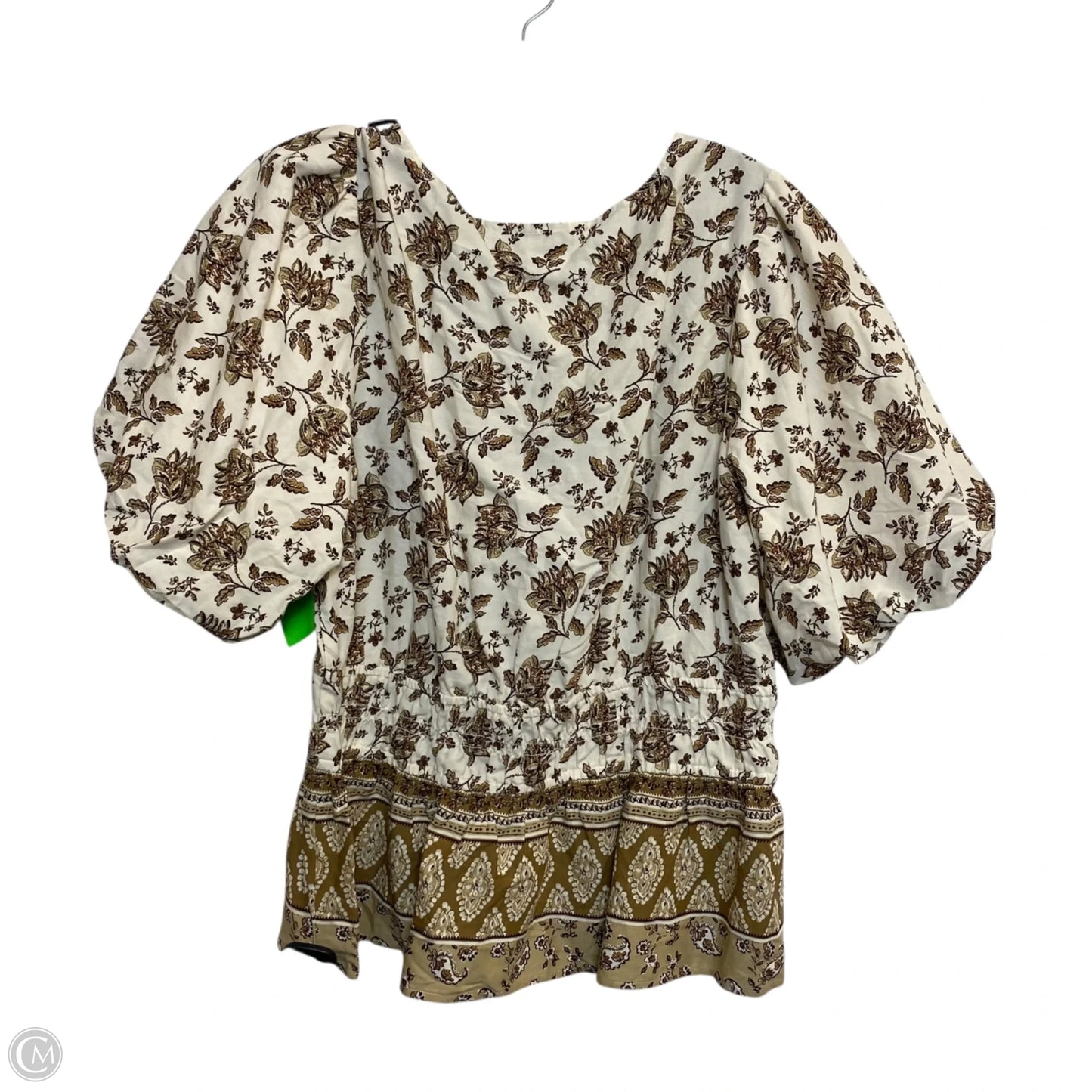 Top Short Sleeve By Loft In Brown & Cream, Size: Xl