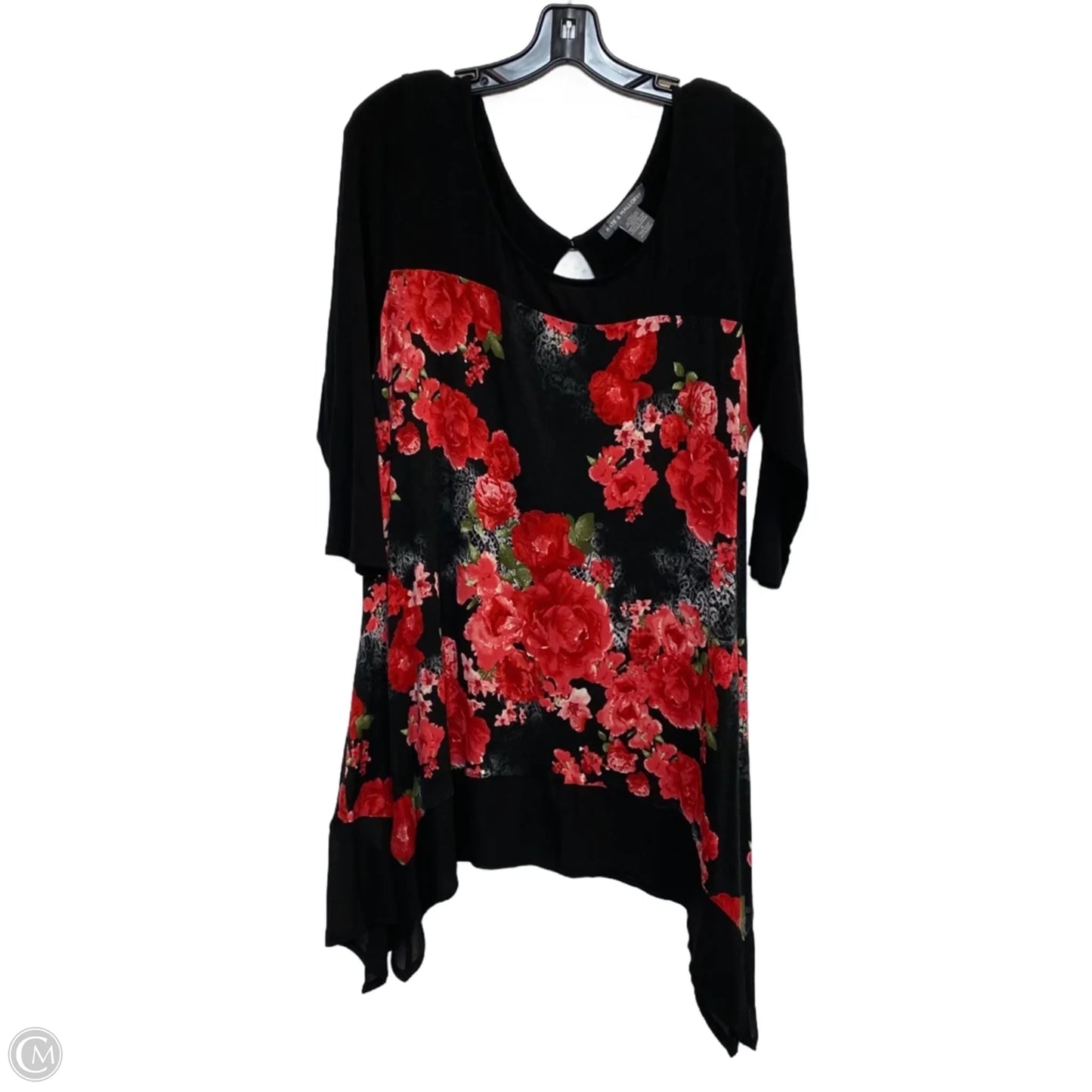 Top 3/4 Sleeve By Kate & Mallory In Black & Red, Size: 1x