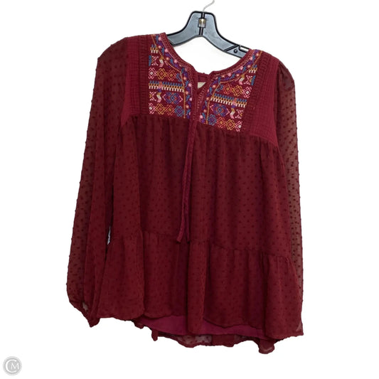 Top Long Sleeve By Savanna Jane In Red, Size: S