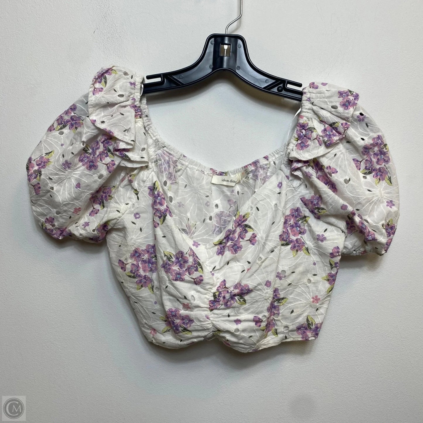 Top Short Sleeve By Idem Ditto In Purple & White, Size: M