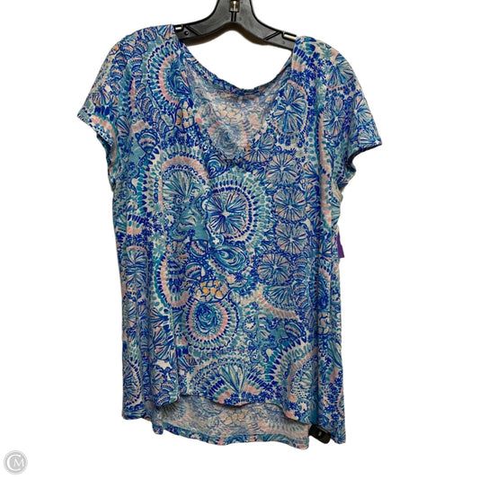 Top Short Sleeve Designer By Lilly Pulitzer In Blue & Pink, Size: XL
