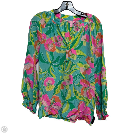 Top Long Sleeve Designer By Lilly Pulitzer In Green & Pink, Size: S