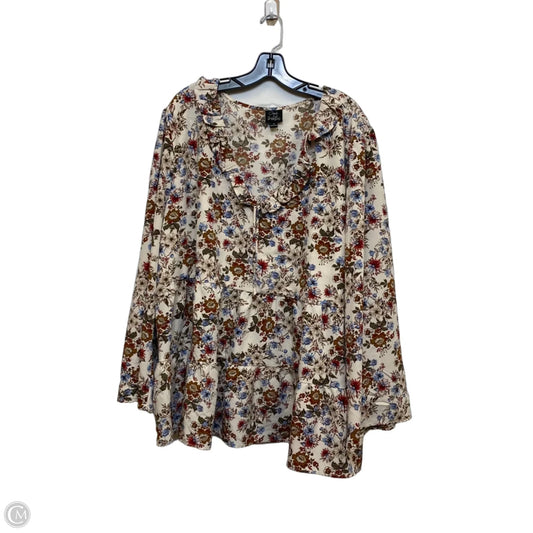 Top Long Sleeve By Oak & Trellis In Cream & Green, Size: 4x