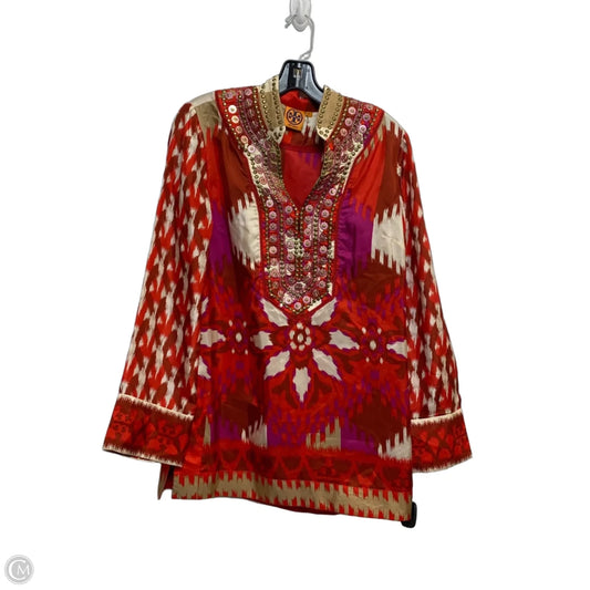 Top Long Sleeve Designer By Tory Burch In Red & Tan, Size: M