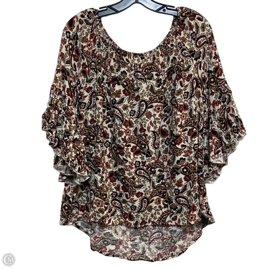 Top Short Sleeve By Cato In Brown & Cream, Size: L
