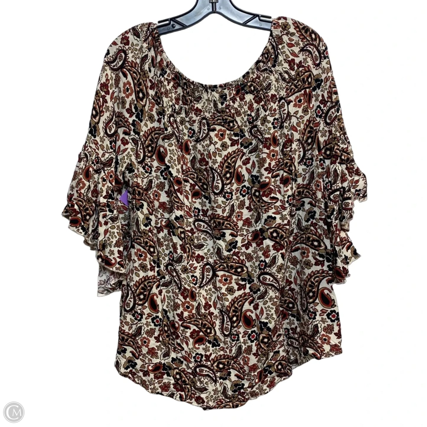 Top Short Sleeve By Cato In Brown & Cream, Size: L