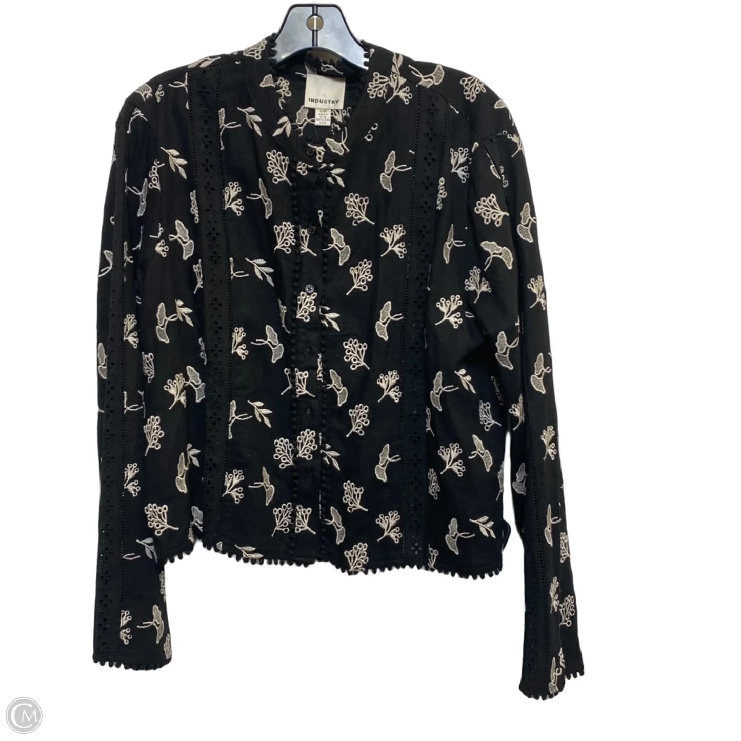 Top Long Sleeve By Industry In Black & Cream, Size: L