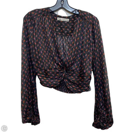Blouse Long Sleeve By Zara In Black & Pink, Size: S