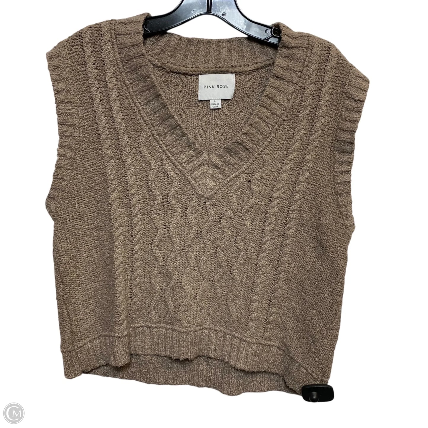 Vest Sweater By Pink Rose In Brown, Size: L