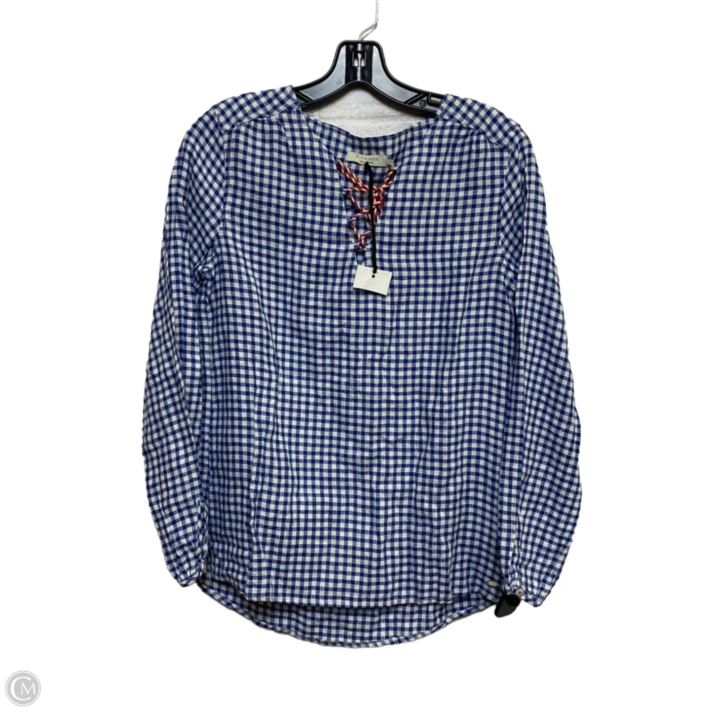 Top Long Sleeve By Richards In Blue & White, Size: S