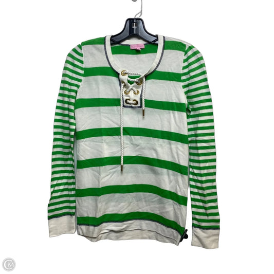 Top Long Sleeve Designer By Lilly Pulitzer In Green & White, Size: M