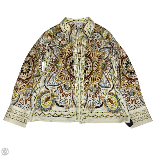 Top Long Sleeve By Rachel Zoe In Cream & Green, Size: L