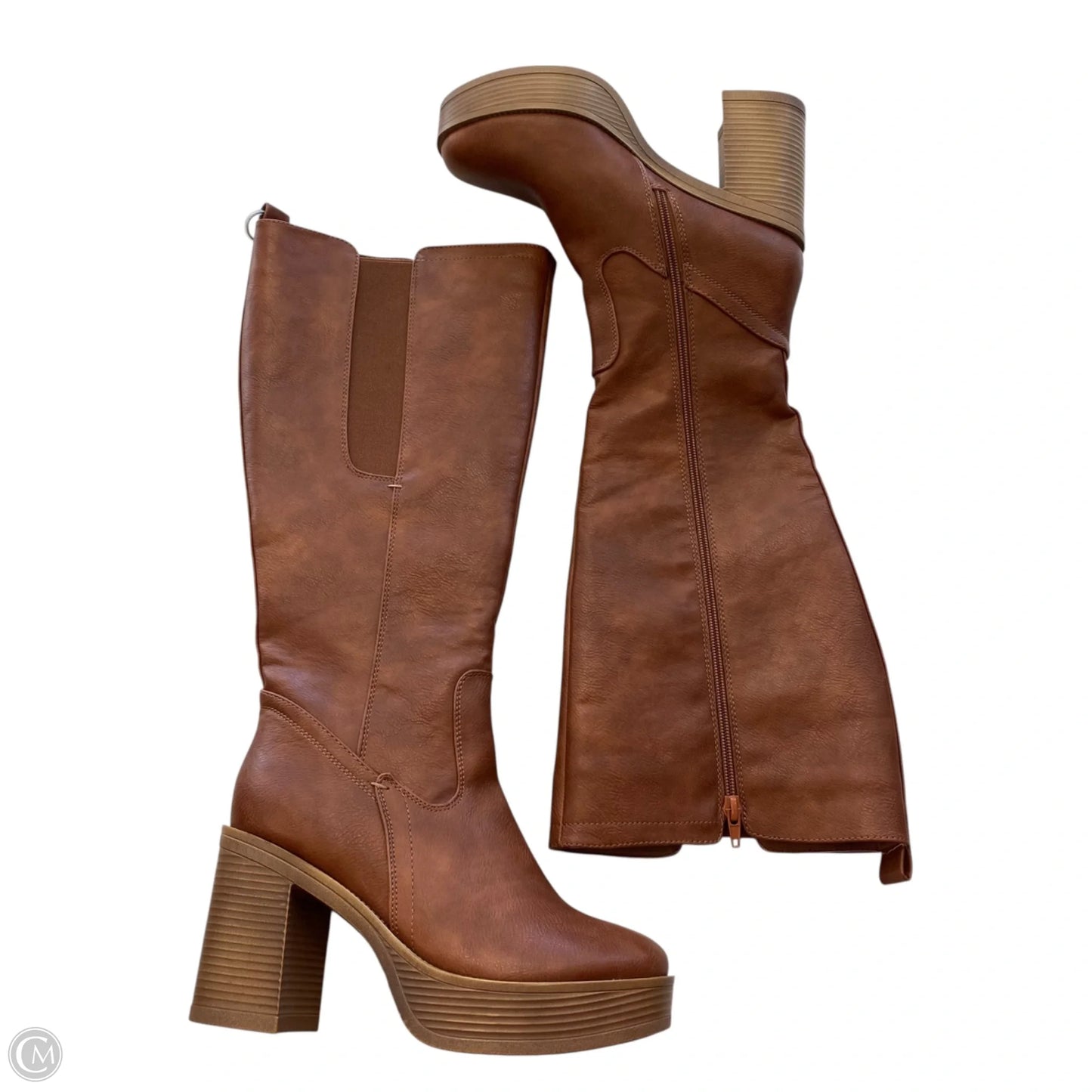 Boots Knee Heels By Yoki In Brown, Size: 9