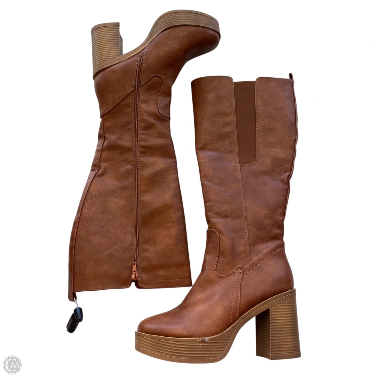 Boots Knee Heels By Yoki In Brown, Size: 9