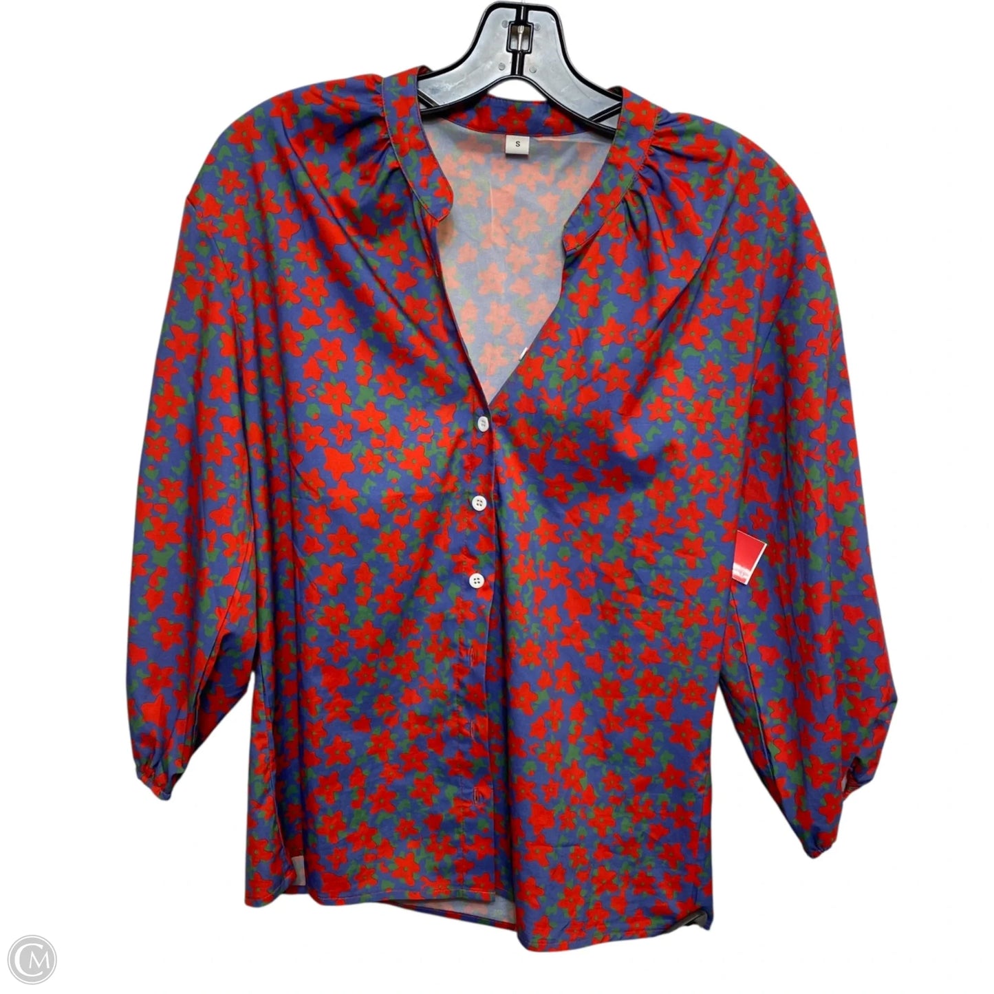 Blouse 3/4 Sleeve By Cmf In Blue & Red, Size: S