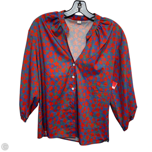 Blouse 3/4 Sleeve By Cmf In Blue & Red, Size: S
