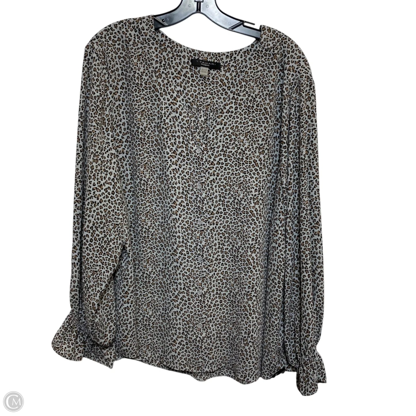 Blouse Long Sleeve By T Tahari In Brown & Grey, Size: 3x