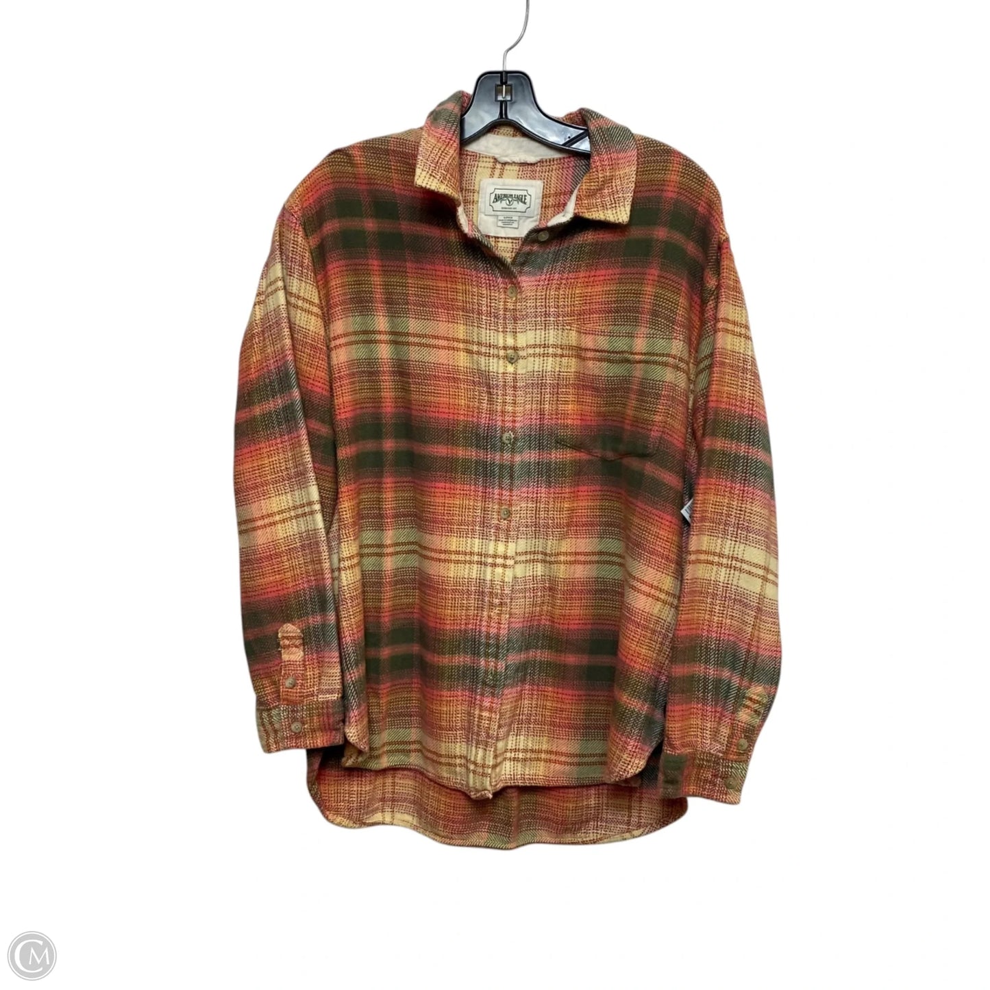 Top Long Sleeve By American Eagle In Green & Pink, Size: S